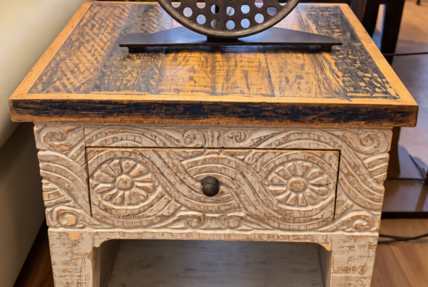 Gray Wash Carved End Table