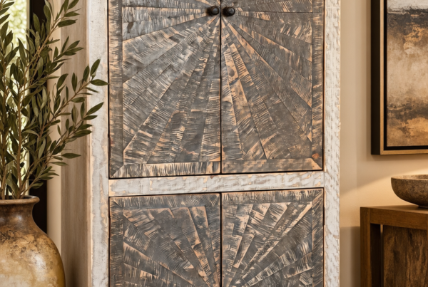 Gray Wash Starburst Wine Cabinet w/Touch Light