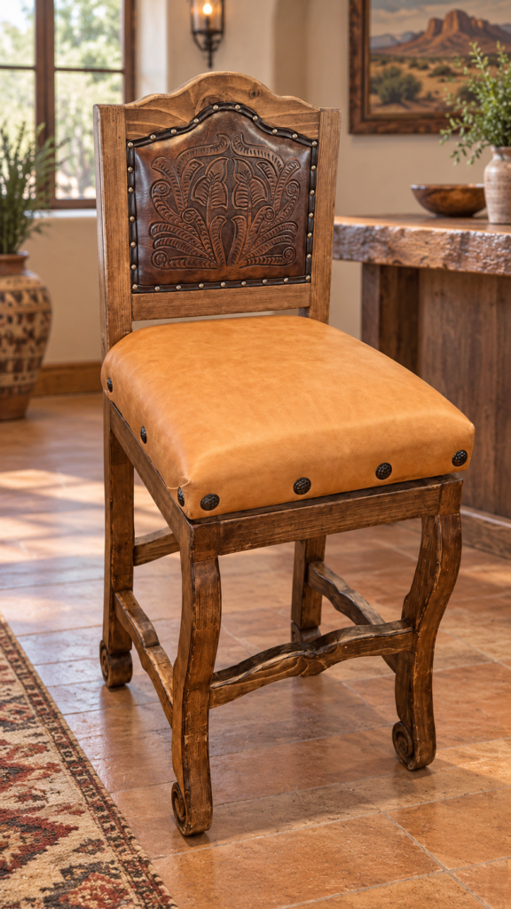 Hacienda Tooled Leather Swivel Barstool
