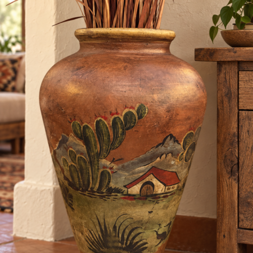 Hand-Painted Mexican Hacienda Floor Vase