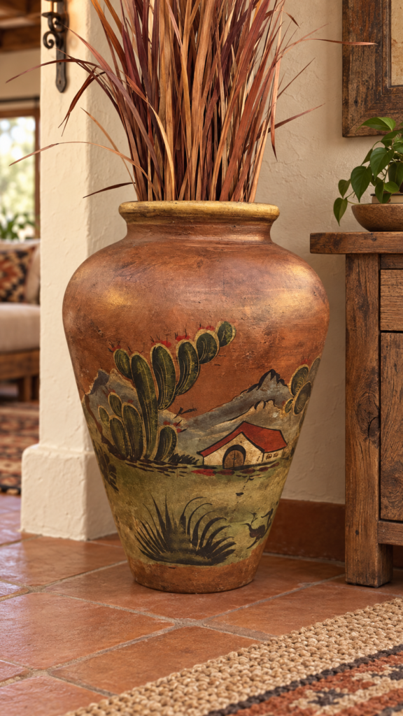 Hand-Painted Mexican Hacienda Floor Vase