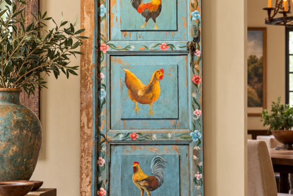 Vintage-Style Rooster & Floral Door Panel
