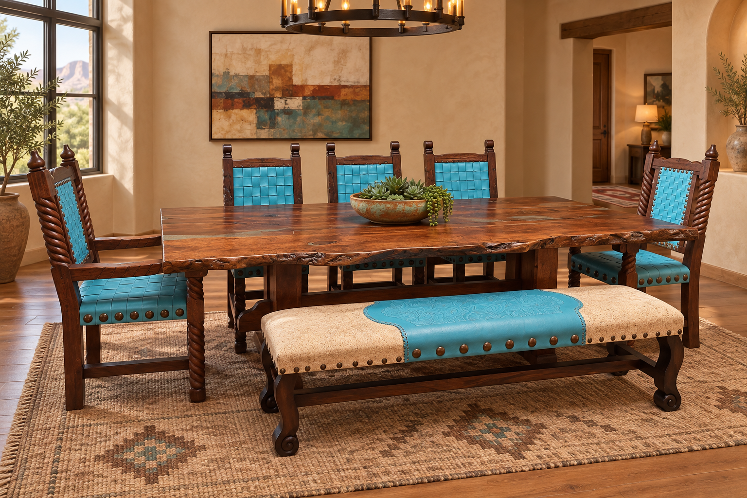 Live-Edge Turquoise Inlay Mesquite Table