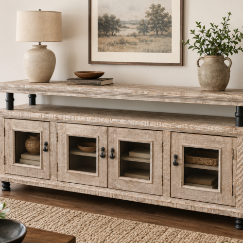 Modern Rustic Gray Wash TV Console Table