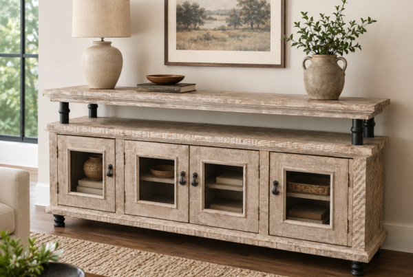 Modern Rustic Gray Wash TV Console Table