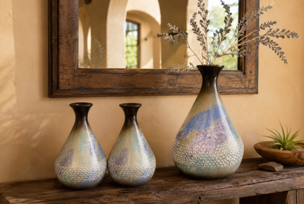 Mottled Blue Vase Trio