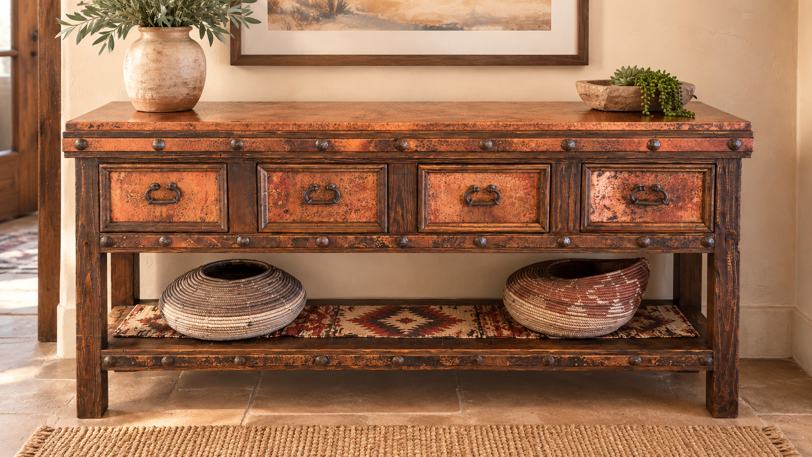 Natural Copper Console Table