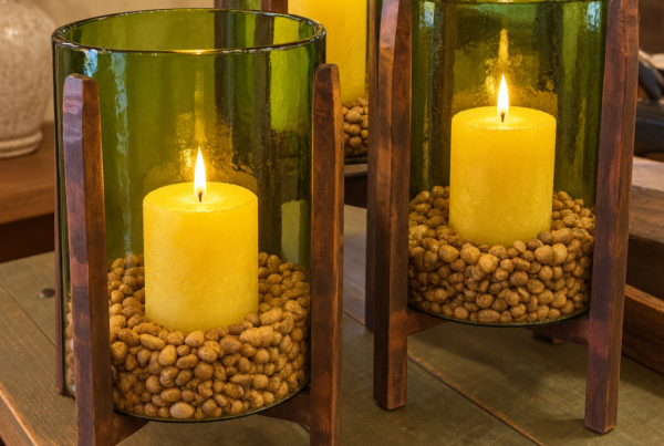 Olive Glass Hurricane Candleholder Trio