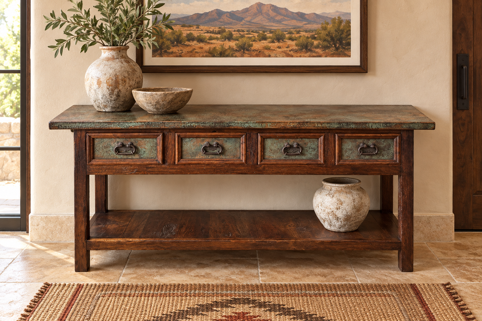 Patina Copper Console Table
