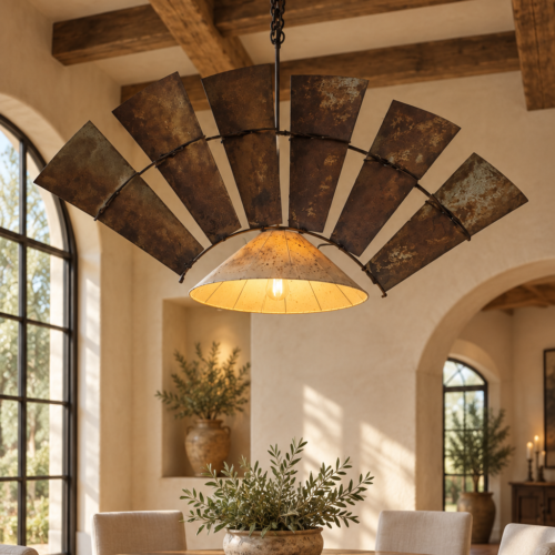 Patinated Seven-Blade Windmill Chandelier