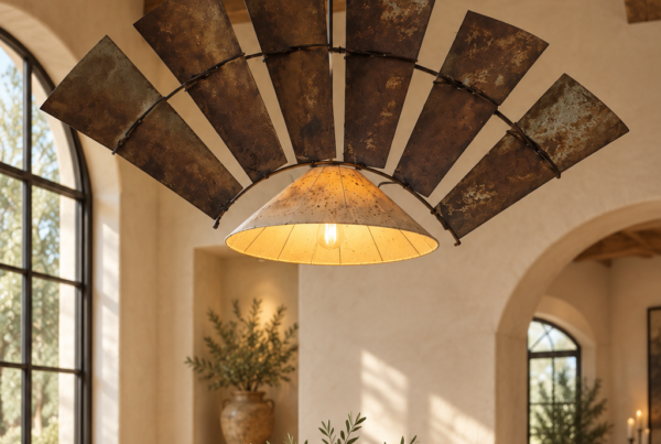 Patinated Seven-Blade Windmill Chandelier