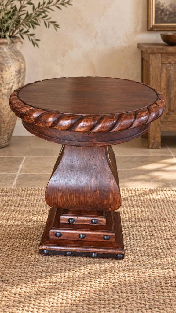Rope Edge Wooden Pedestal Table