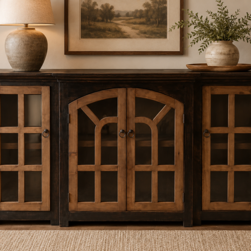 Rustic Arched Door Buffet with Touch Light