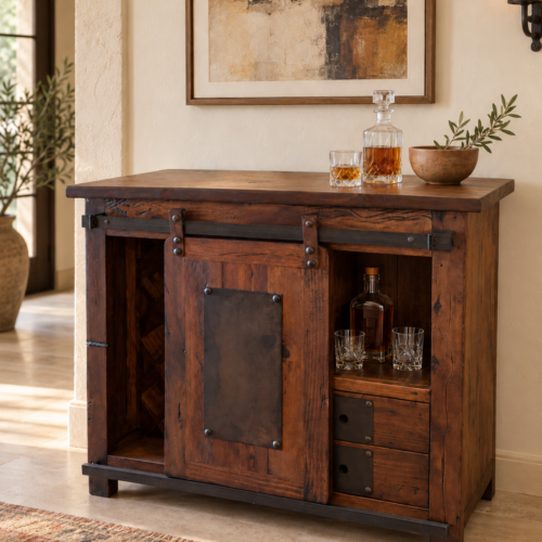Rustic Barn-Door Wine Cabinet
