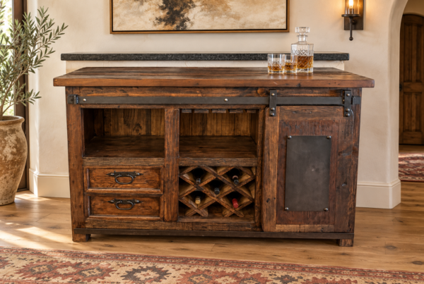 Rustic Barn-Door Wine Cabinet with Lift-Top Storage