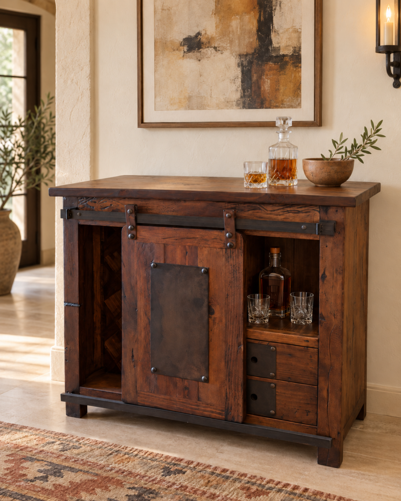 Rustic Barn-Door Wine Cabinet