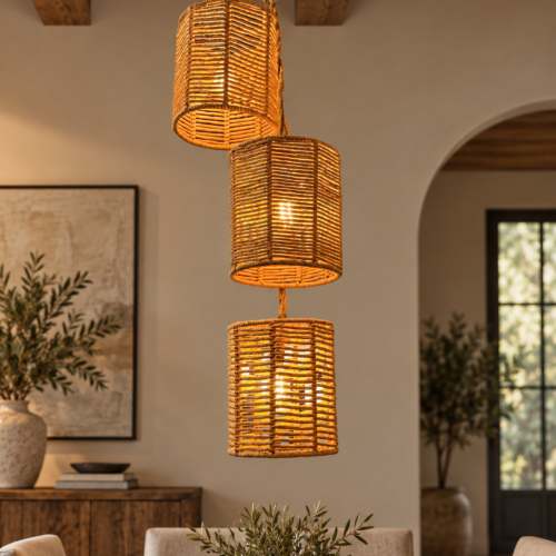 Rustic Rattan Chandelier