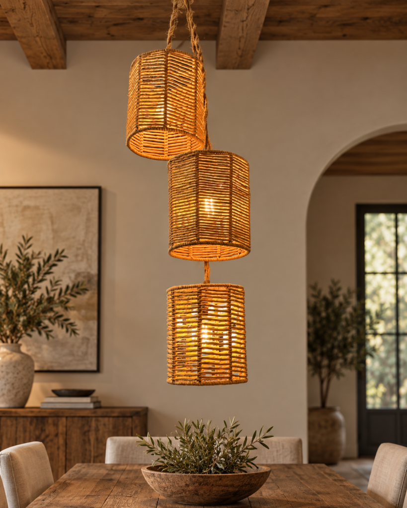 Rustic Rattan Chandelier