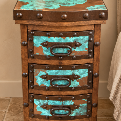 Sliding Top Acid-Washed Copper End Table