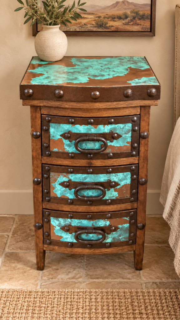 Sliding Top Acid-Washed Copper End Table