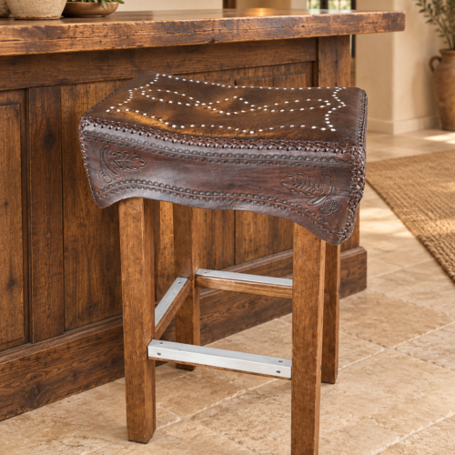 Stitched Saddle Leather Stool