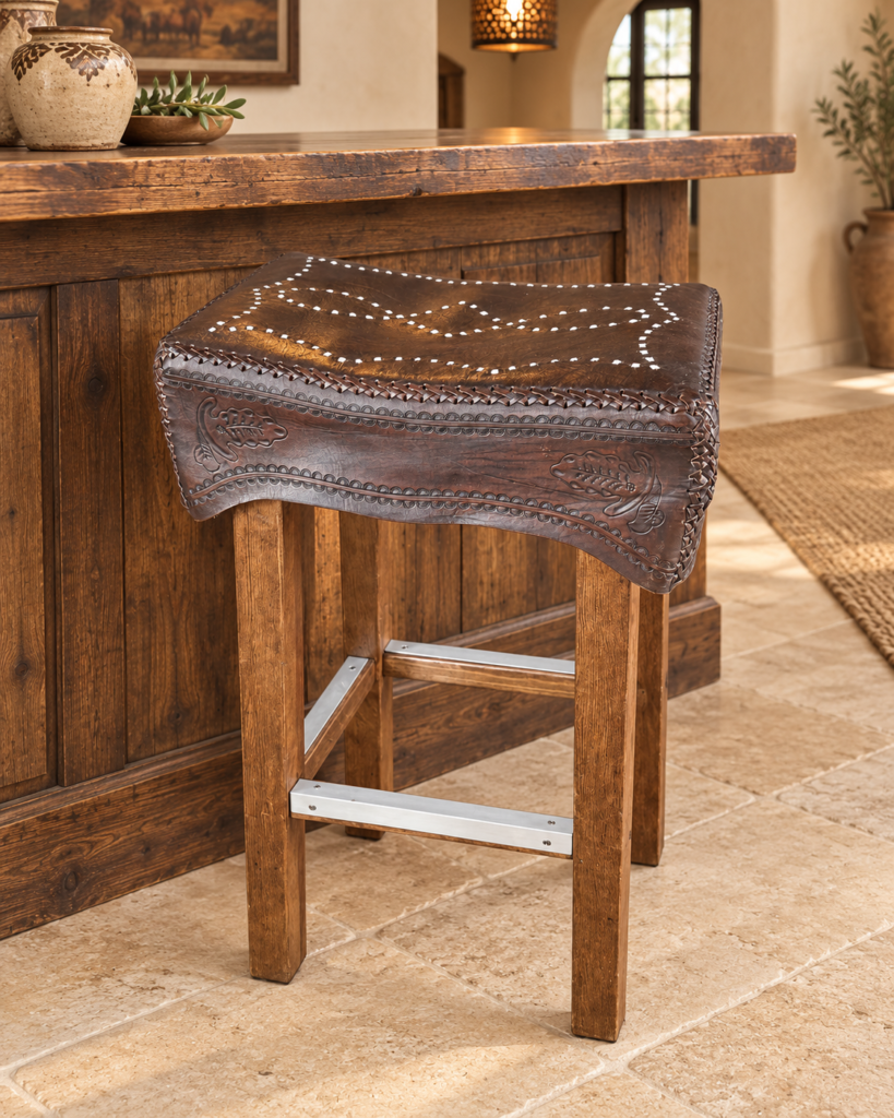 Stitched Saddle Leather Stool