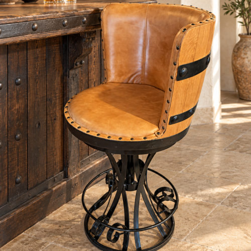 Leather Tequila Barrel Barstool