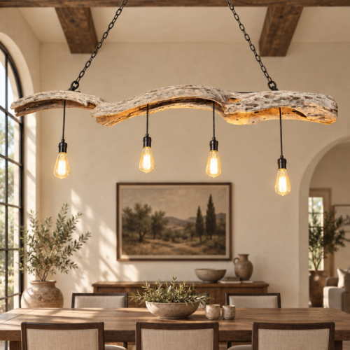 The Slim 4-Light Cactus Wood Chandelier