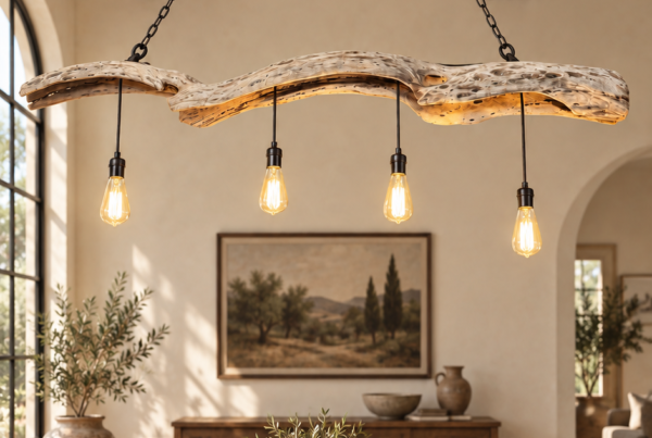 The Slim 4-Light Cactus Wood Chandelier