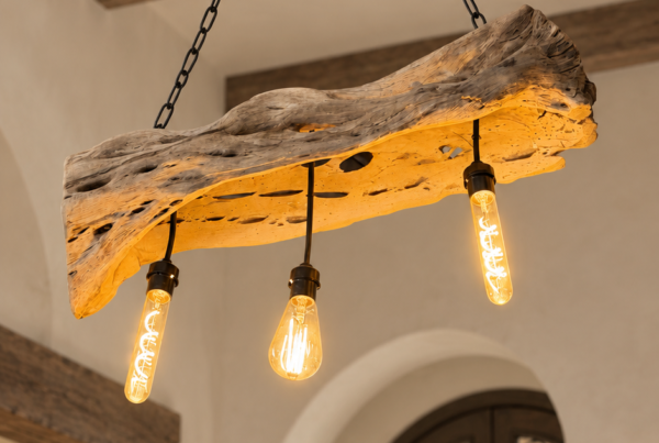 Three-Light Cactus Wood Chandelier