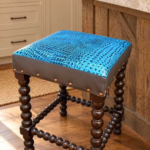 Turquoise Croc Leather Stool