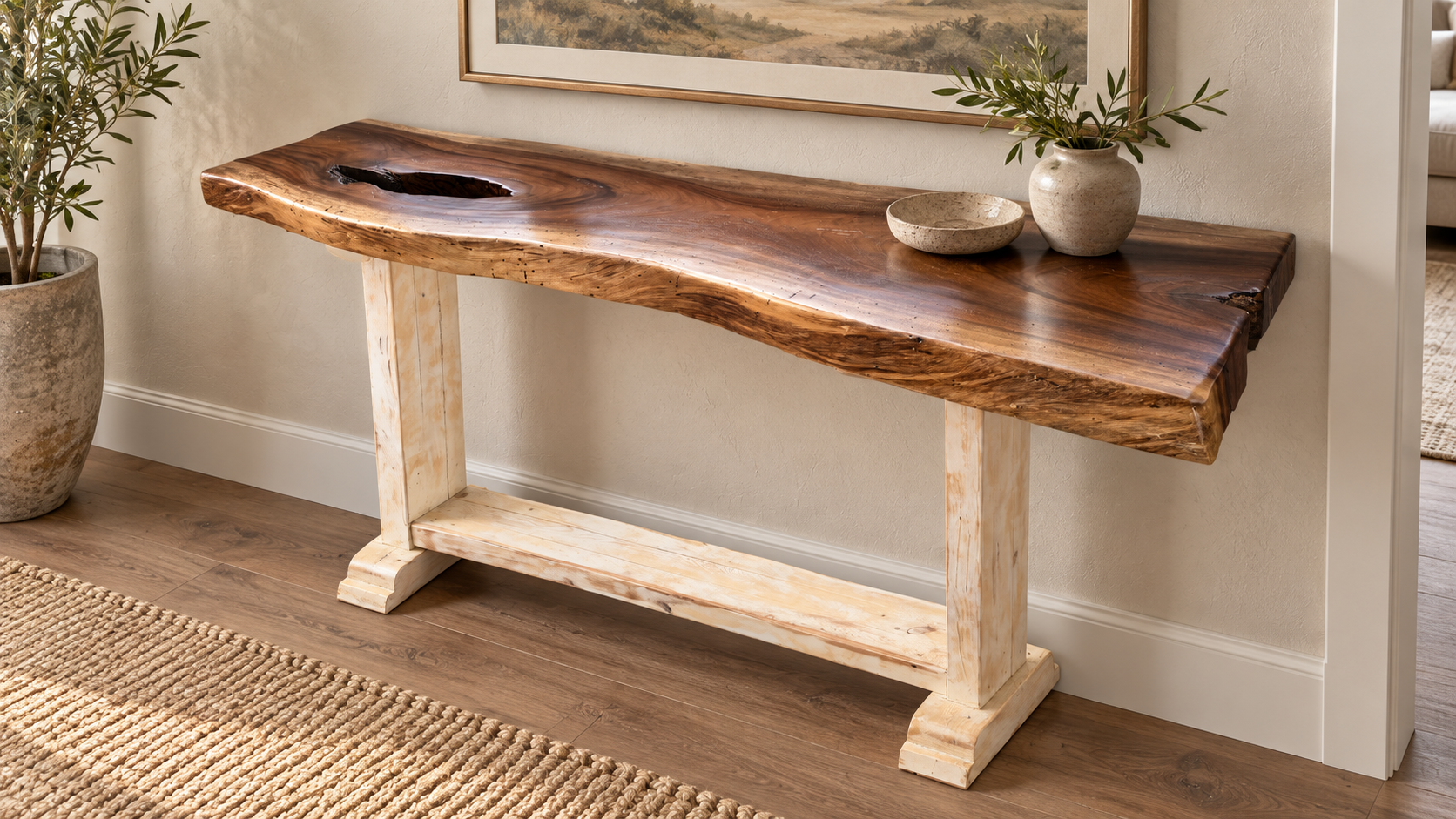 White Wash Parota Console Table