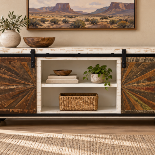 White Wash Sliding Door Console Table