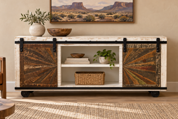 White Wash Sliding Door Console Table