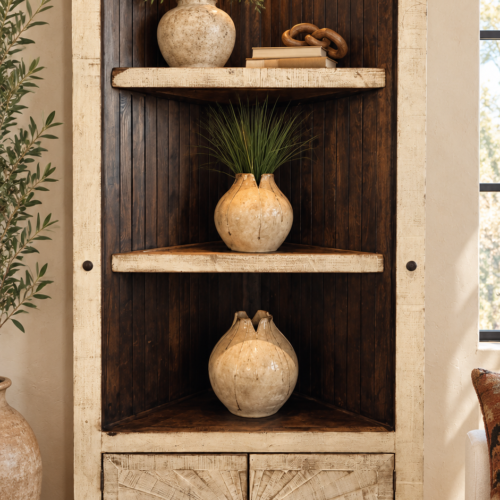White Wash Corner Bookcase