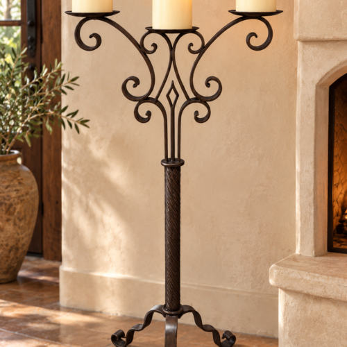 Wrought Iron Three-Arm Floor Candelabra