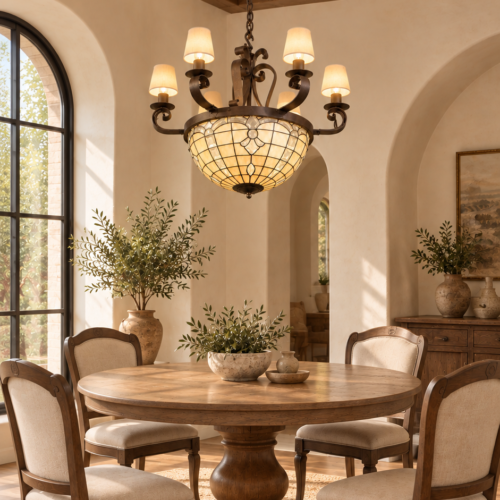 Wrought Iron Tiffany Style Chandelier